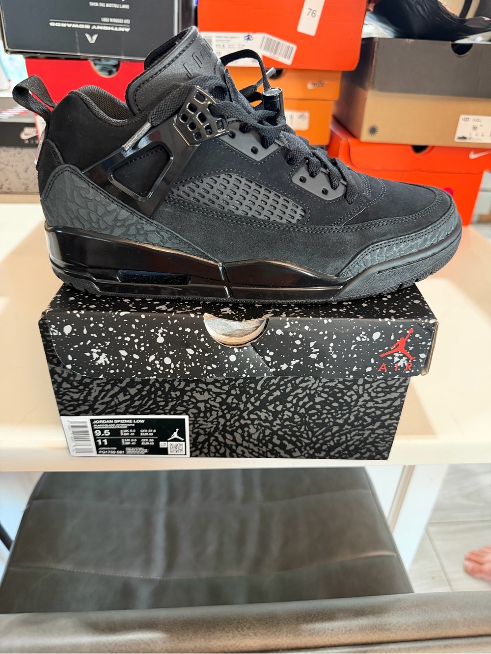 Jordan Spizike Low Black Suede & Elephant Print
